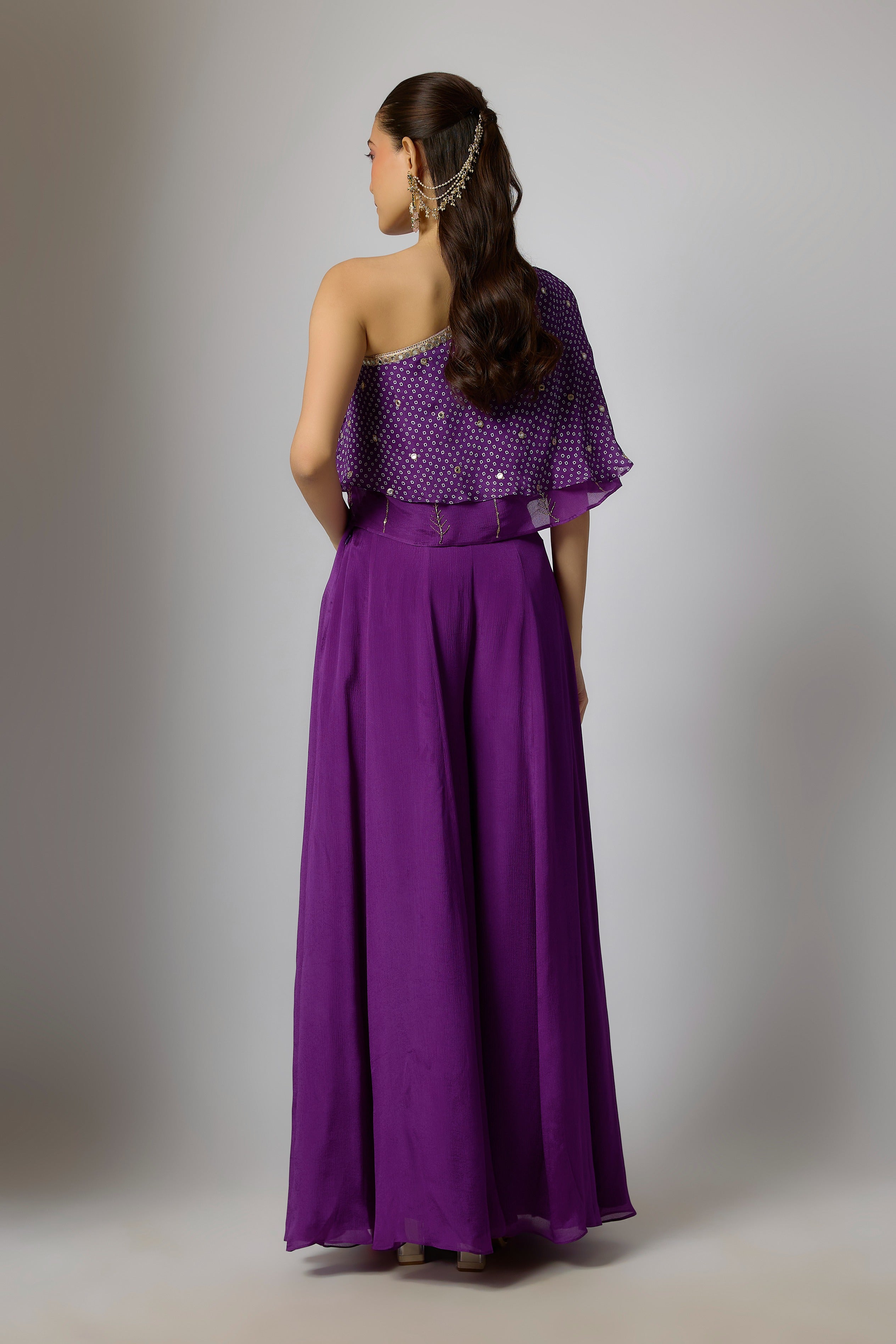 Purple Chinon Embroidered Palazzo Set