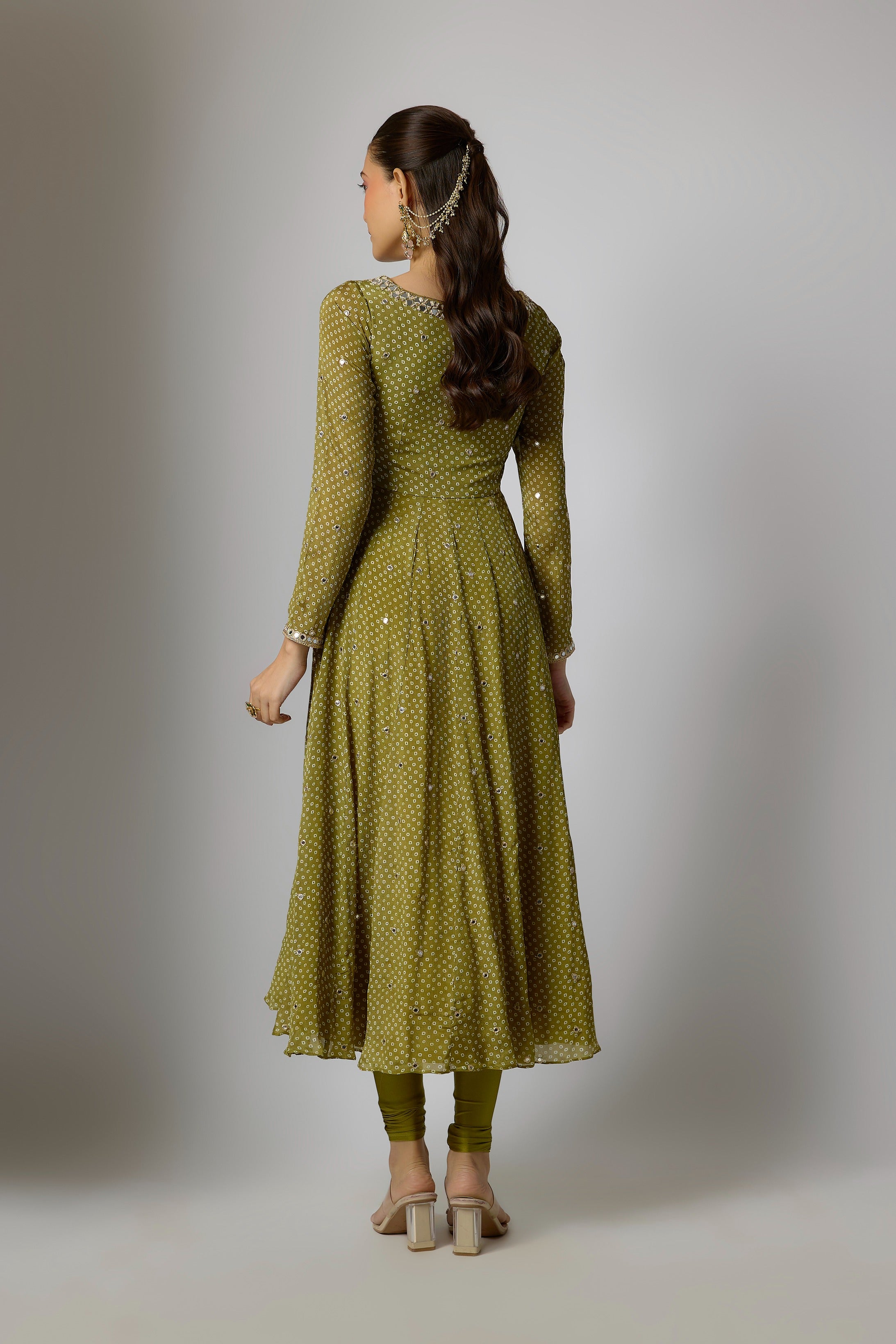 Mehendi Green Chinon Embroidered Anarkali Set