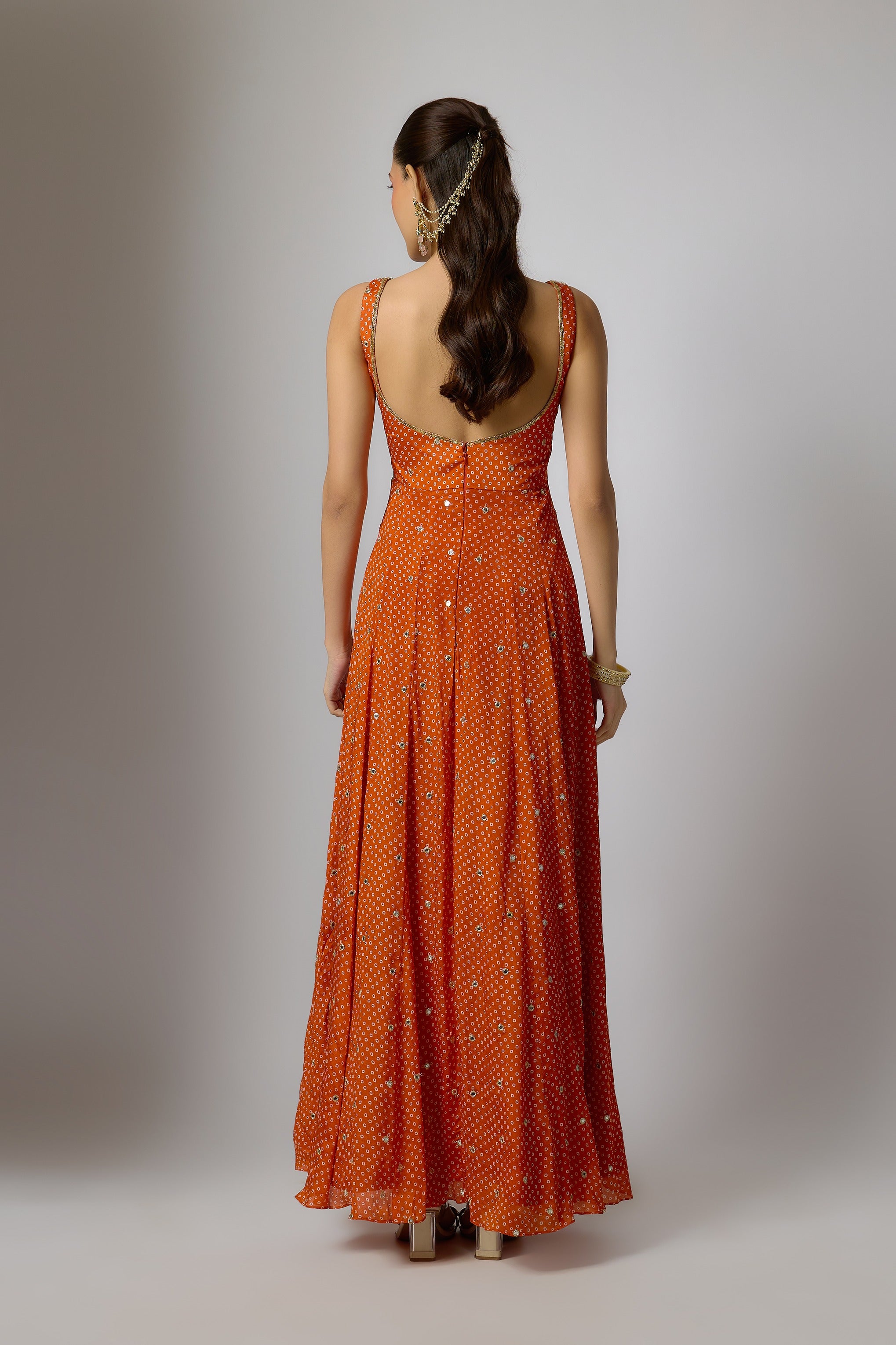 Orange Chinon Embroidered Anarkali Set