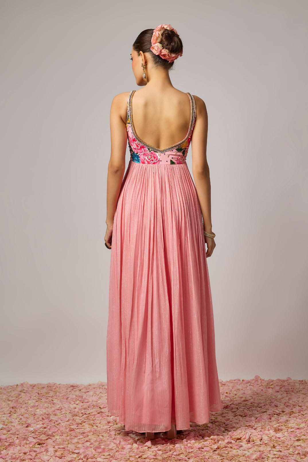 Blush Pink Lurex Georgette Hand Embroidered Anarkali Set
