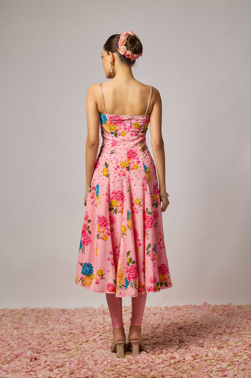 Blush Pink Pure Crepe Floral Embroidered Anarkali Set