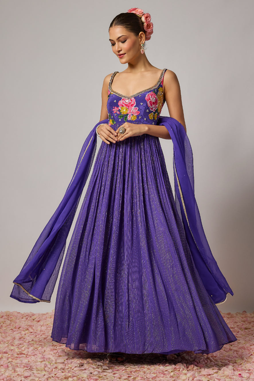 Hand Embroidered Floral Anarkali Set