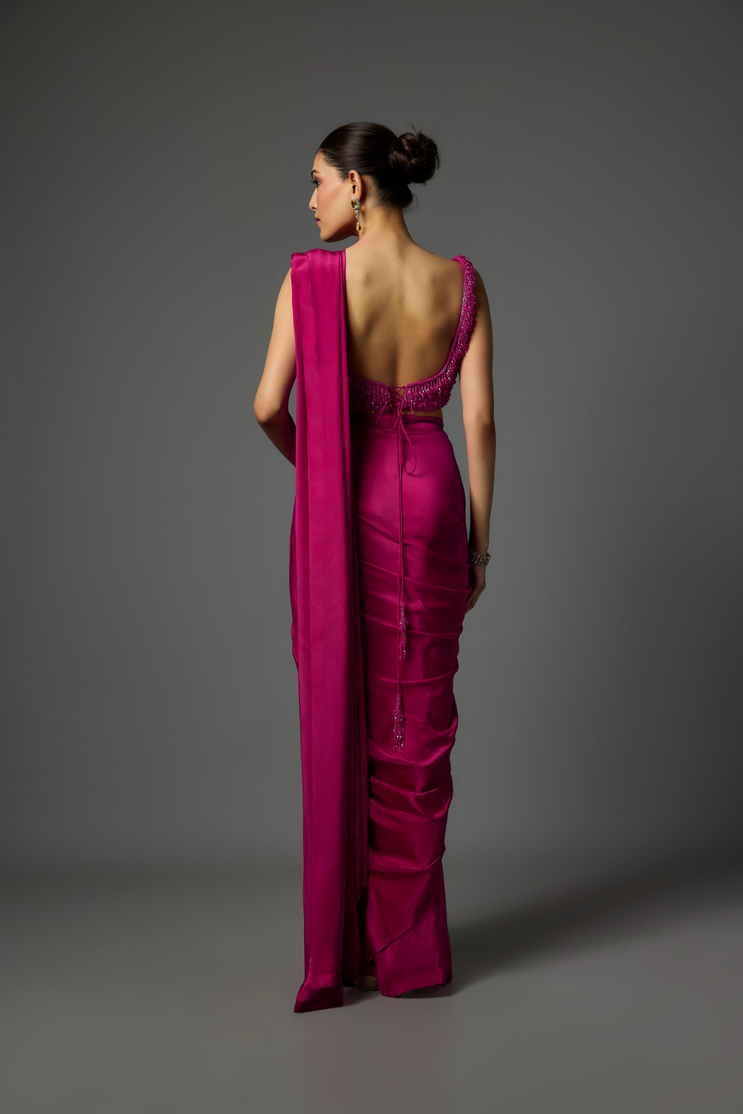 Fuchsia Pink Pre Draped Saree
