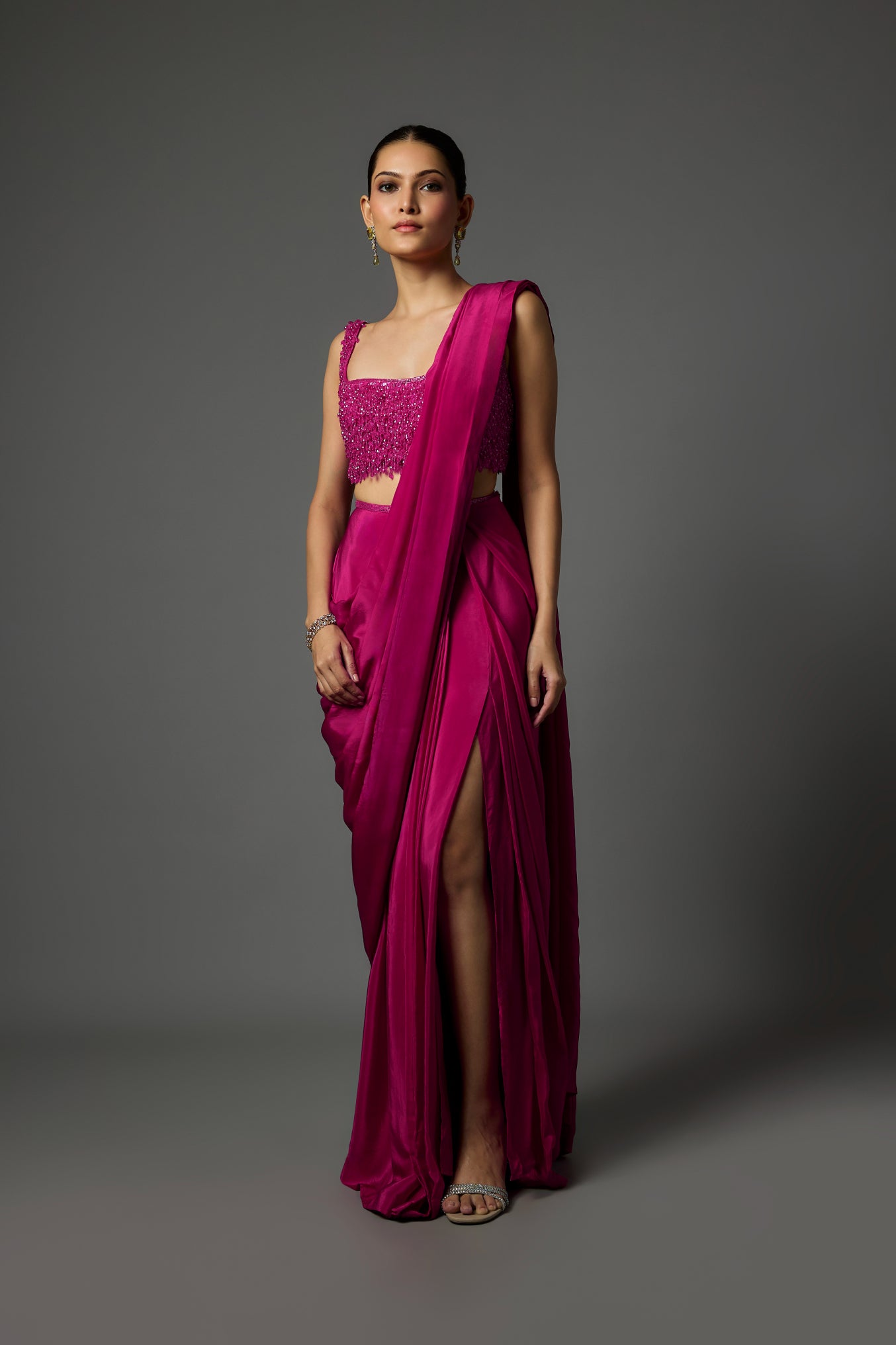 Fuchsia Pink Pre Draped Saree