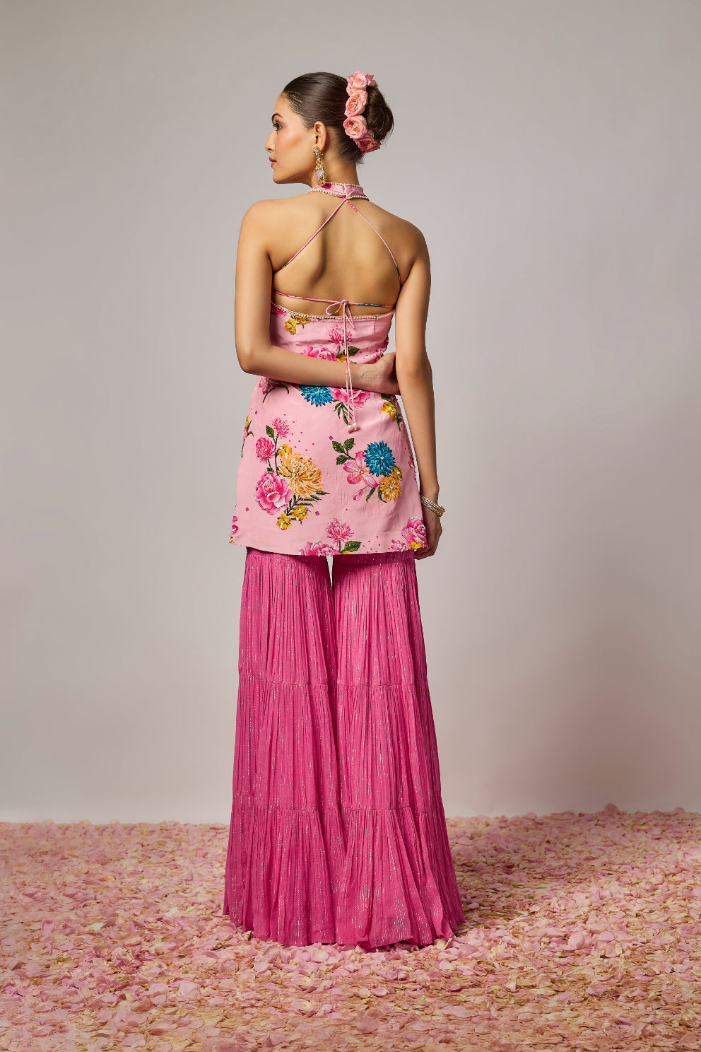 Pure Crepe Floral Printed Embroidered Sharara Set