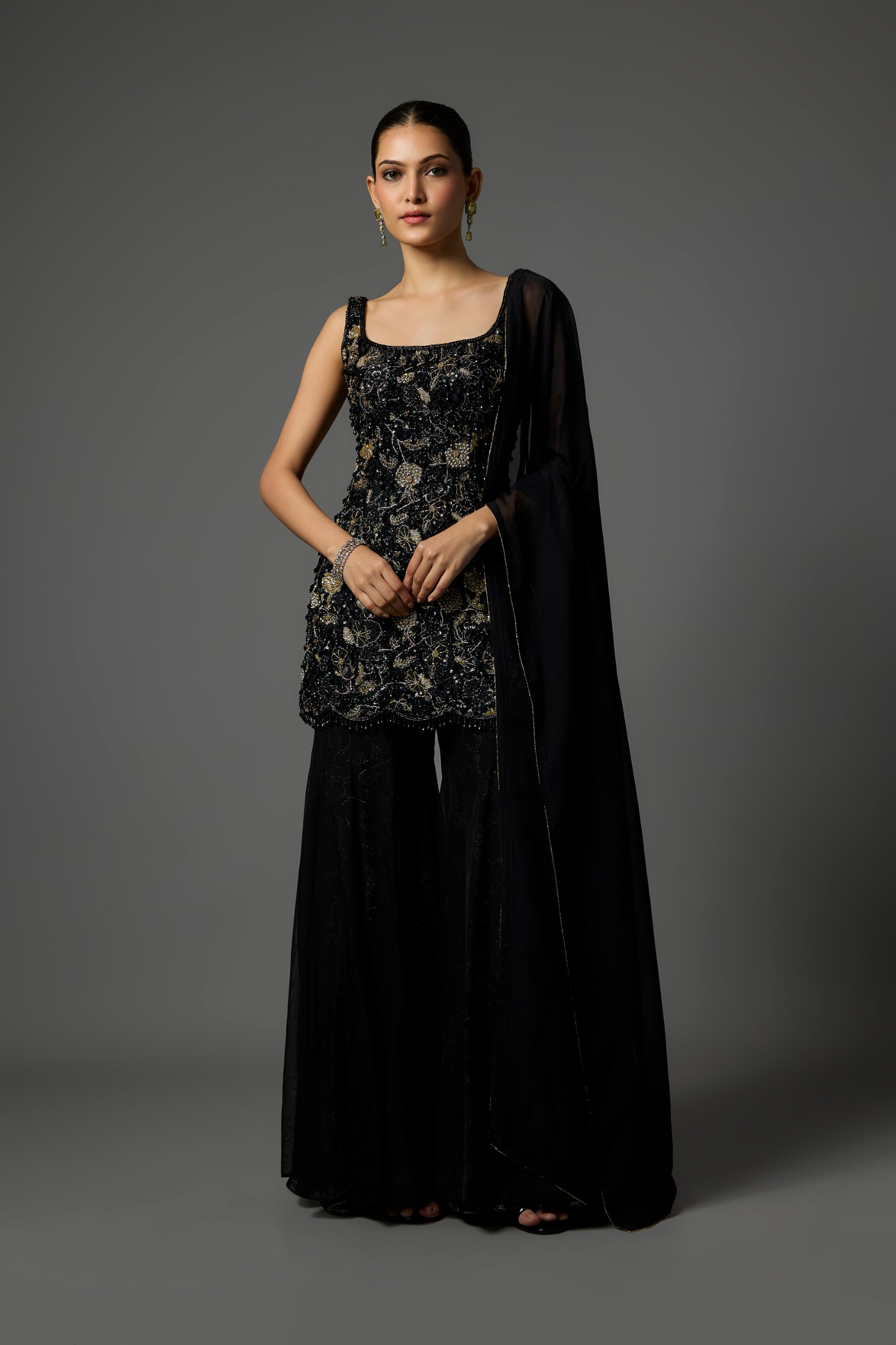 Black Sharara Set With Hand Embroidery