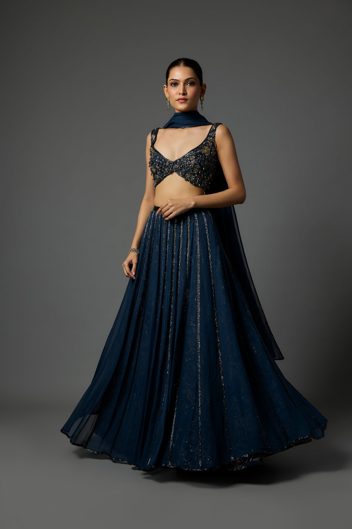 Deep Sapphire Blue Embroidered Lehenga