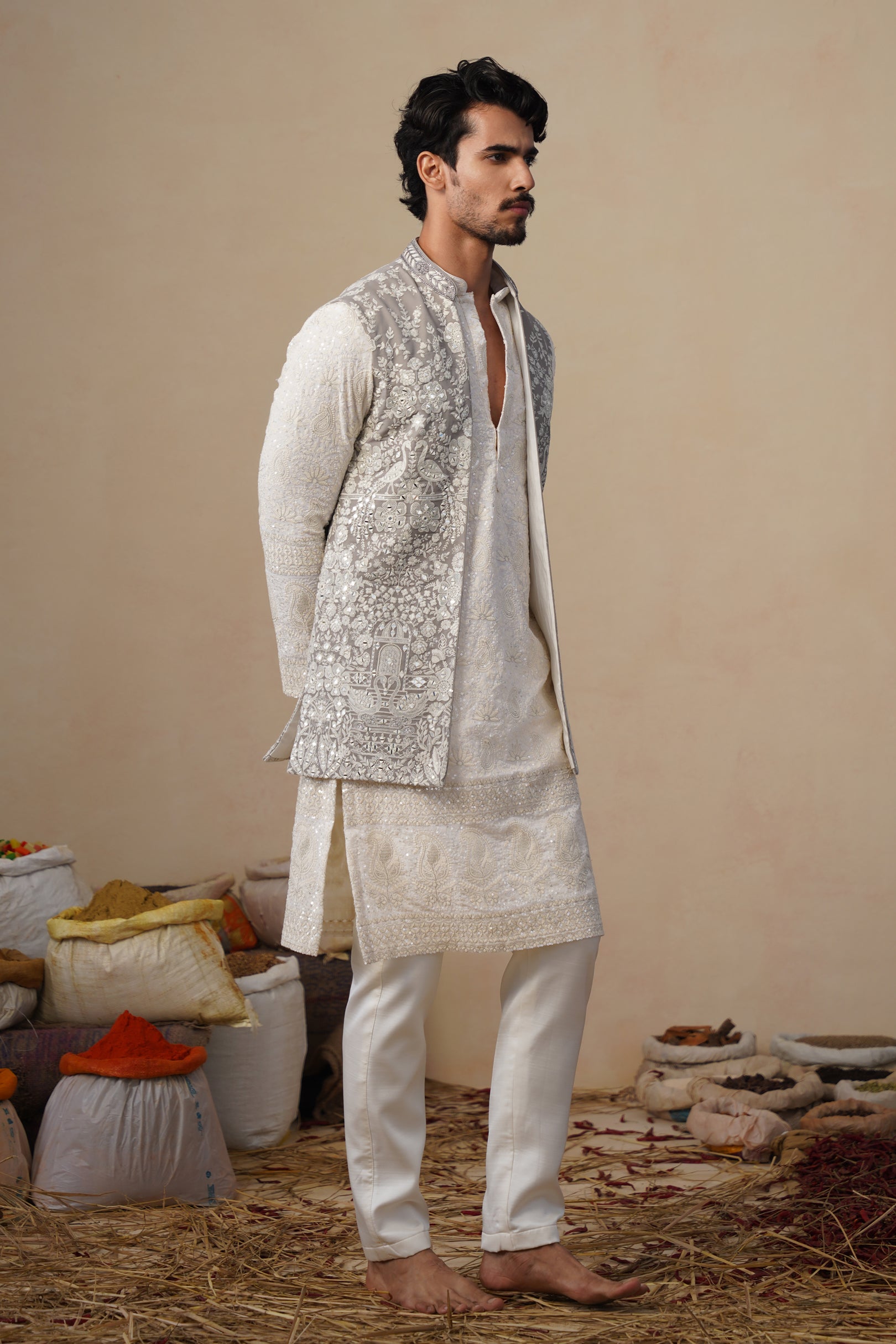 MAYURESH GREY KURTA JACKET SET