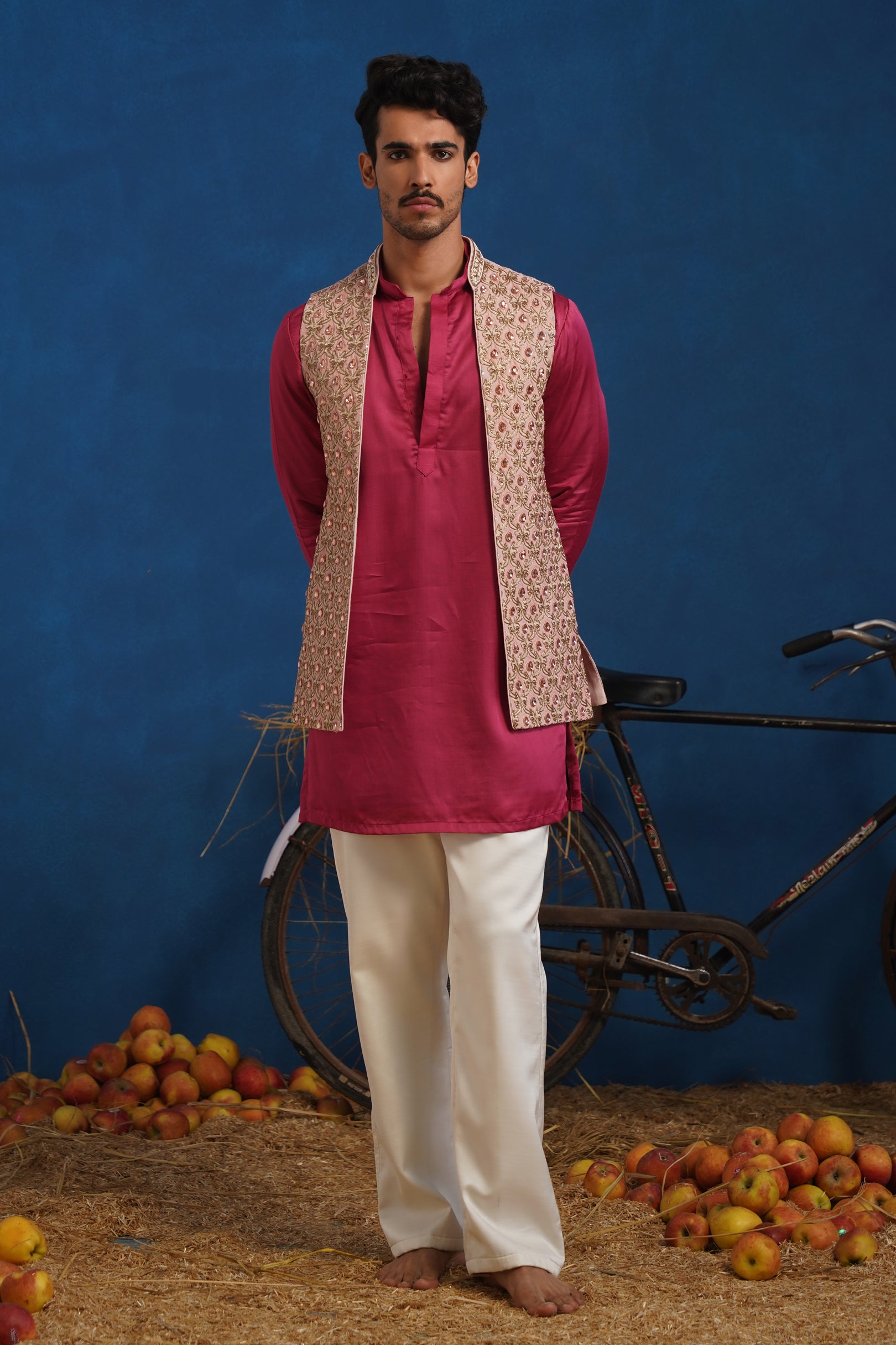 TRILOK PINK SHORT KURTA JACKET SET