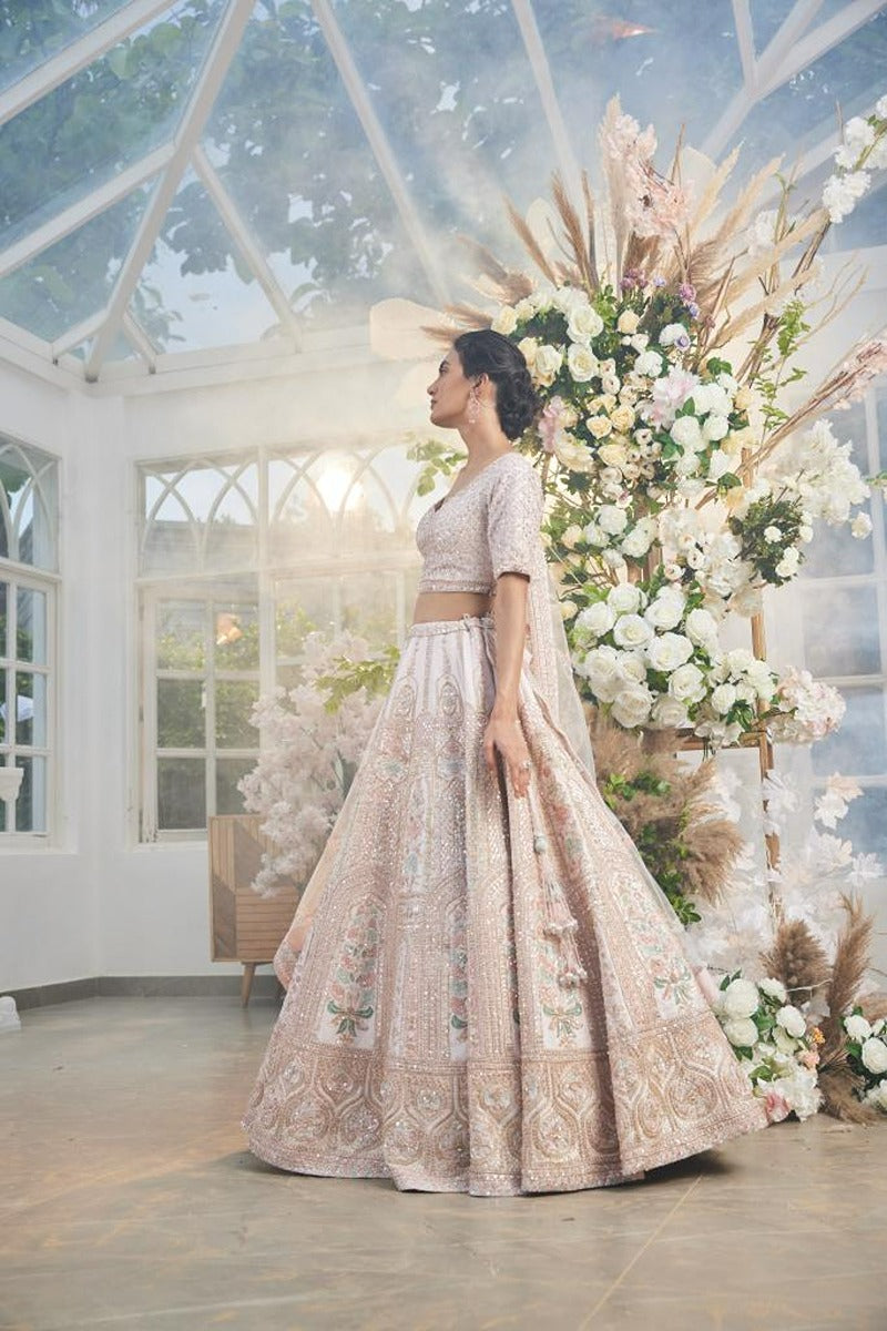 Pink Raw Silk Embroidered Lehenga
