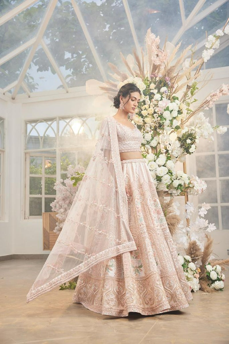 Pink Raw Silk Embroidered Lehenga