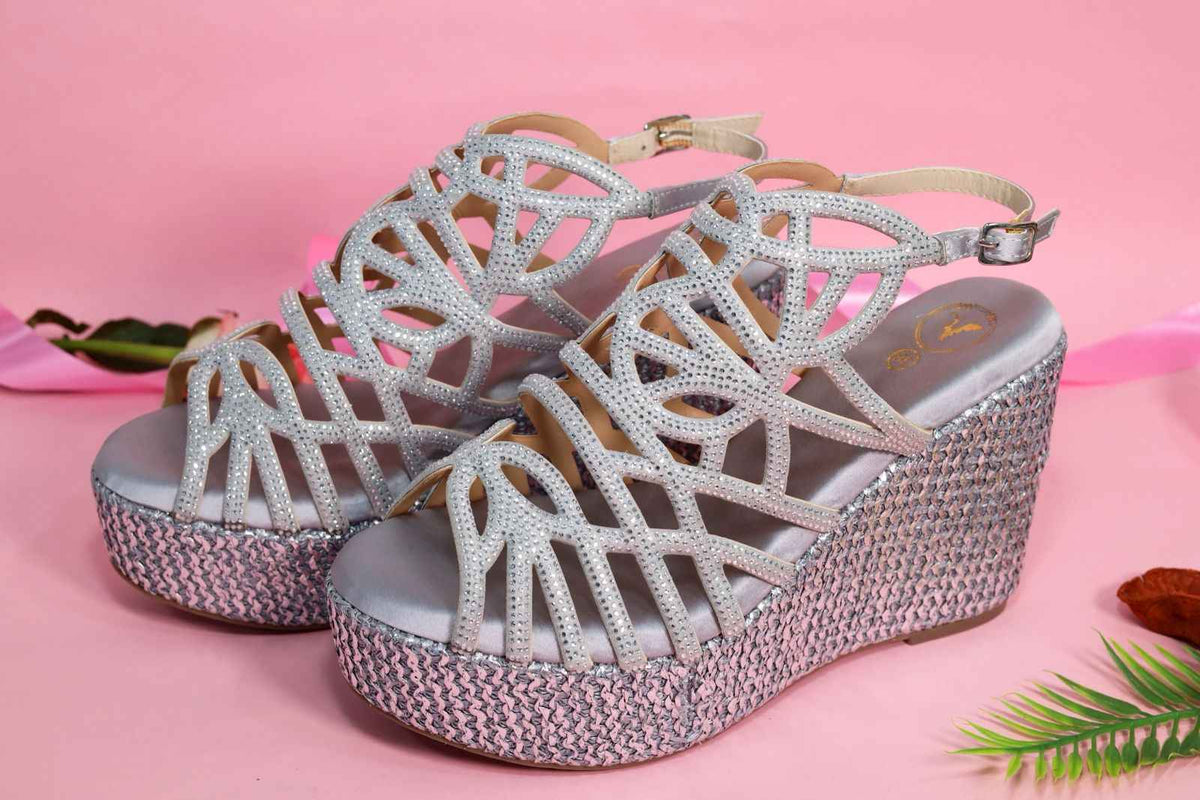 Women's Giorgia Grey Wedge Sandals – Open Toe, Vegan Faux Leather
