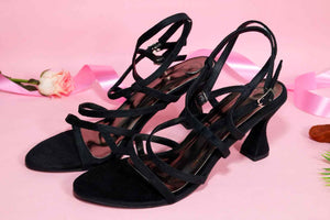 Women's Black Heels – Shilpa Open Toe Sandals with Buckle Strap