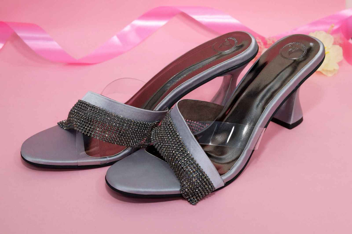 Women Open Toe Slip on closure Glance Grey Heel