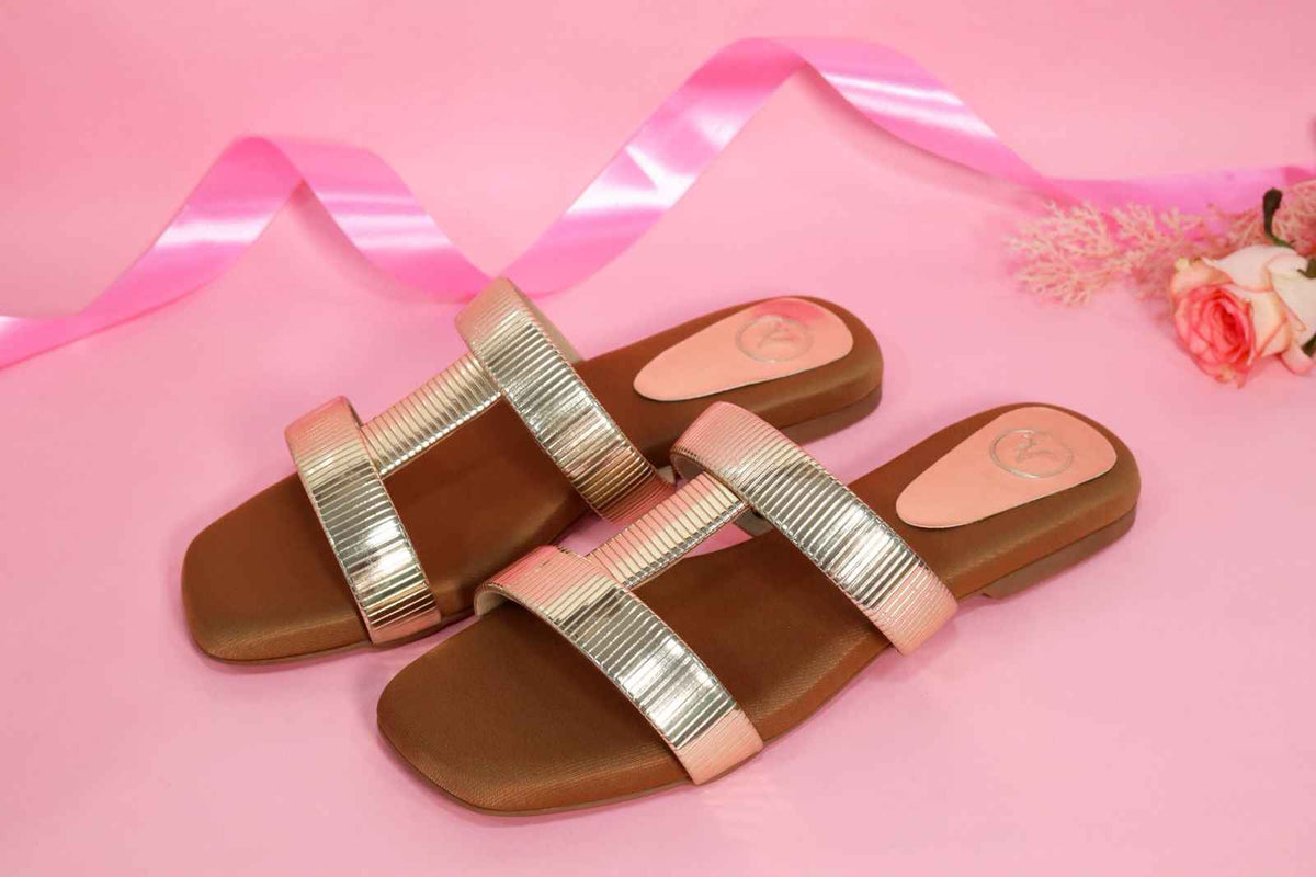 Gold Open Toe Slip on closure H Flats