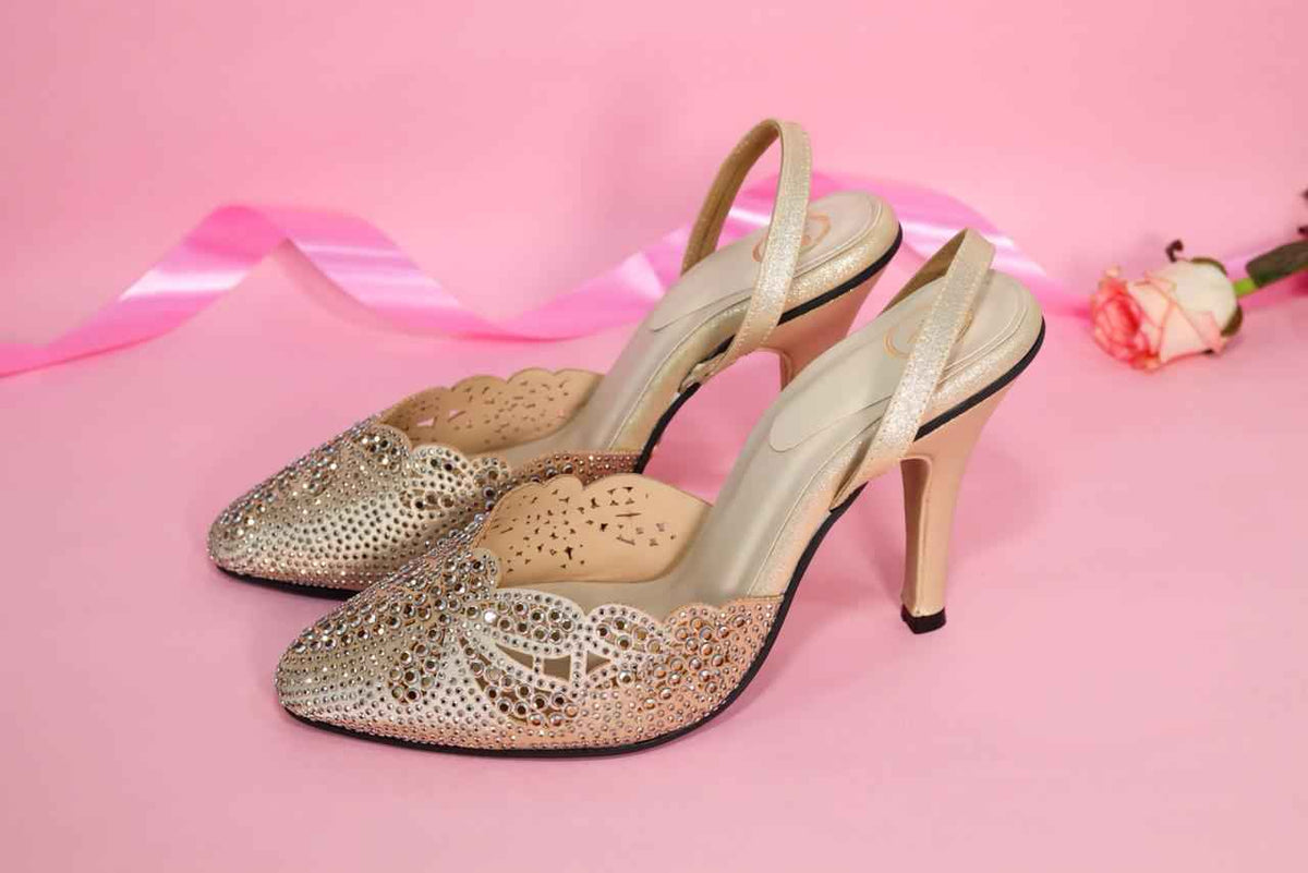 Gold Open Toe Eva Gold Rocks Heel
