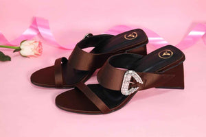 Brown Open Toe Leather Dazzle Mocha Block Heel
