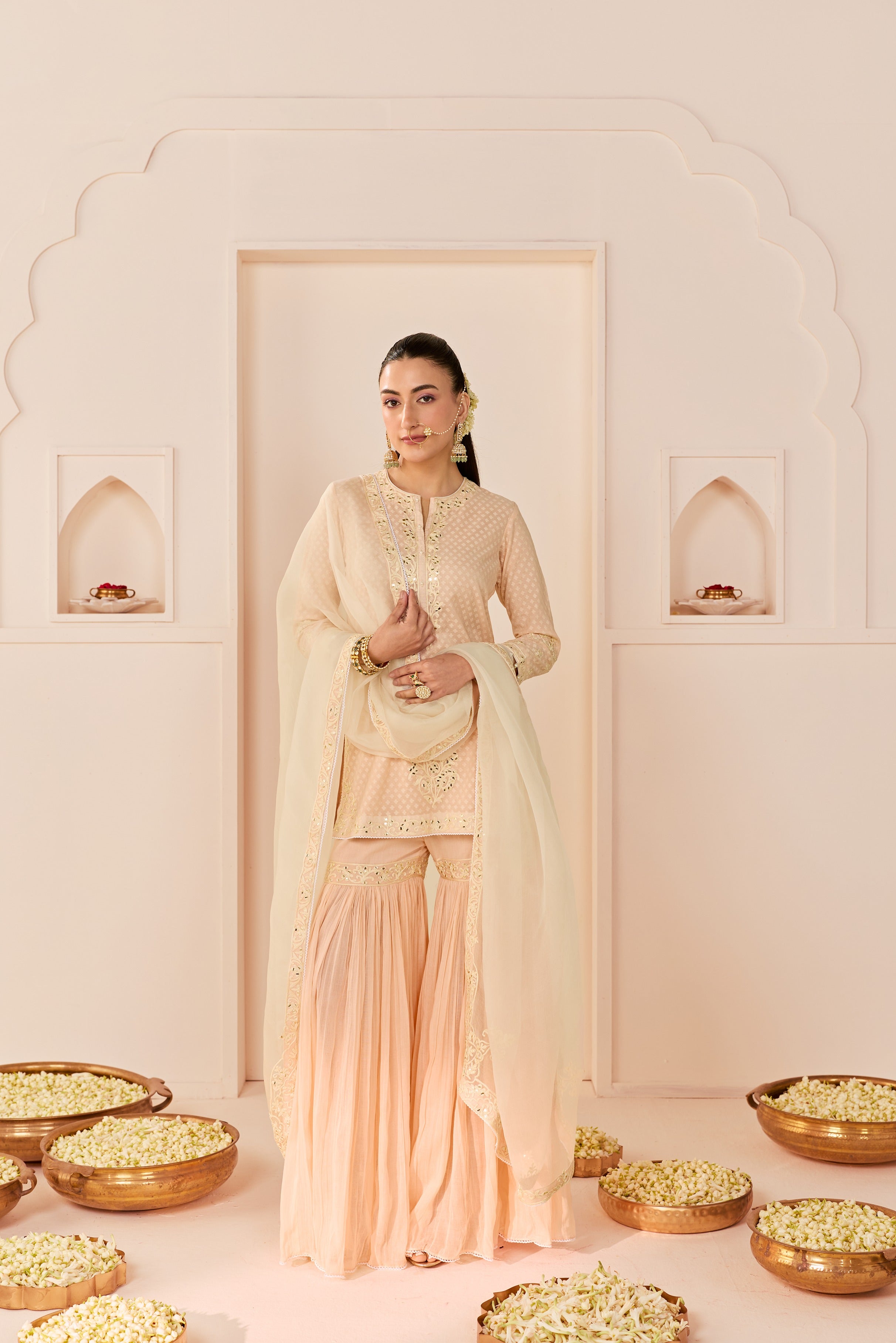 YASNEEN - CARNATION PINK SHORT KURTA WITH GARARA AND DUPATTA