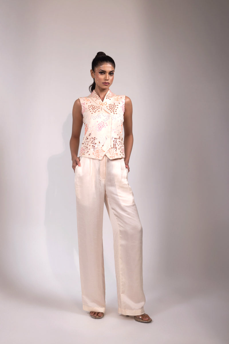 Ivory Sequin-Embellished Sleeveless Co-ord Set