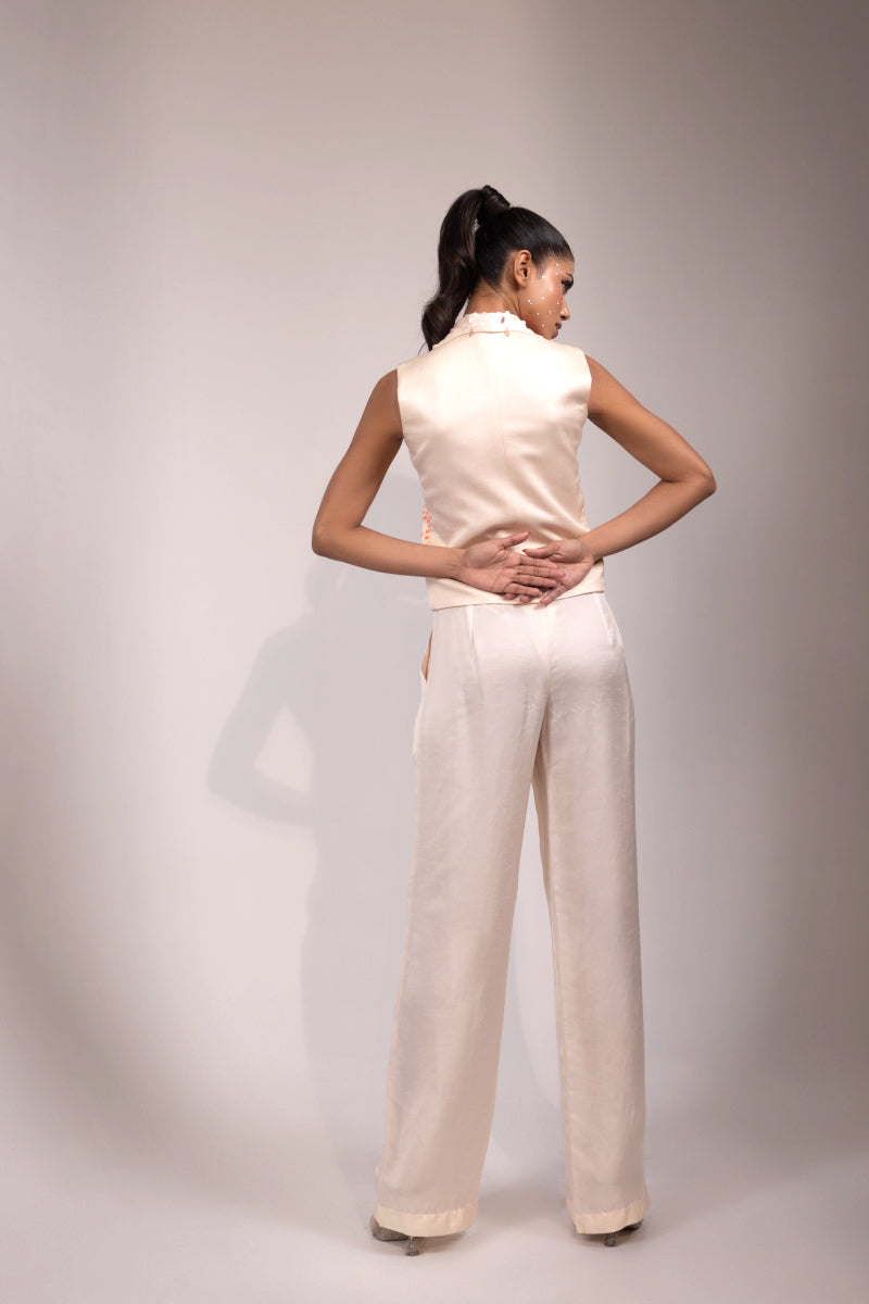 Ivory Sequin-Embellished Sleeveless Co-ord Set