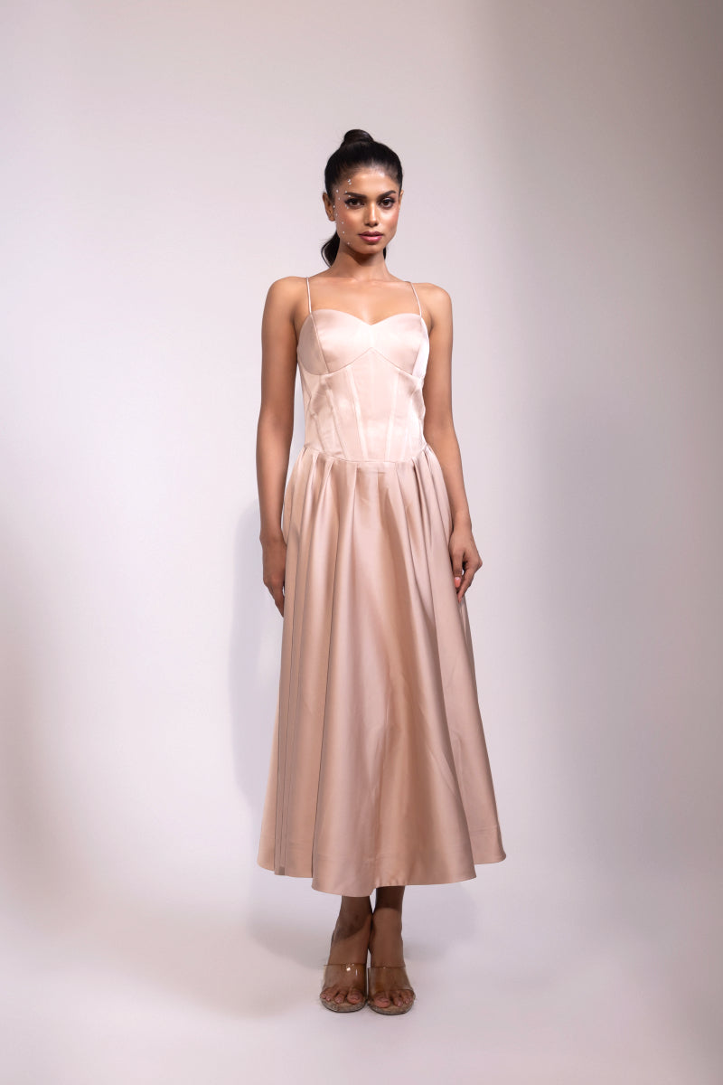 Blush Satin Corset Midi Dress