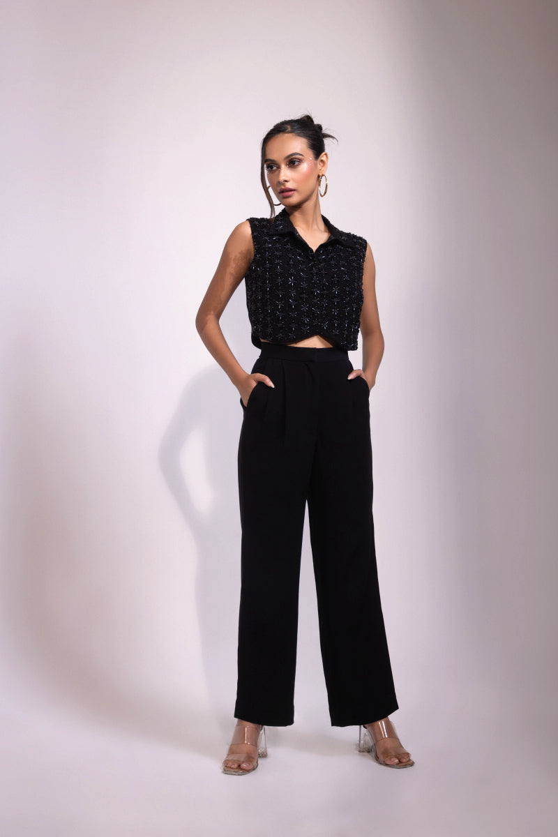 Black Beaded Floral Co-ord Set