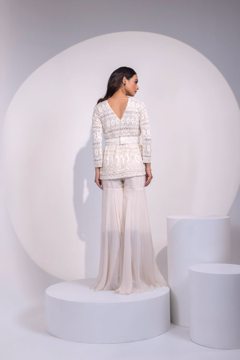 White Lace Long-Sleeve Peplum Top