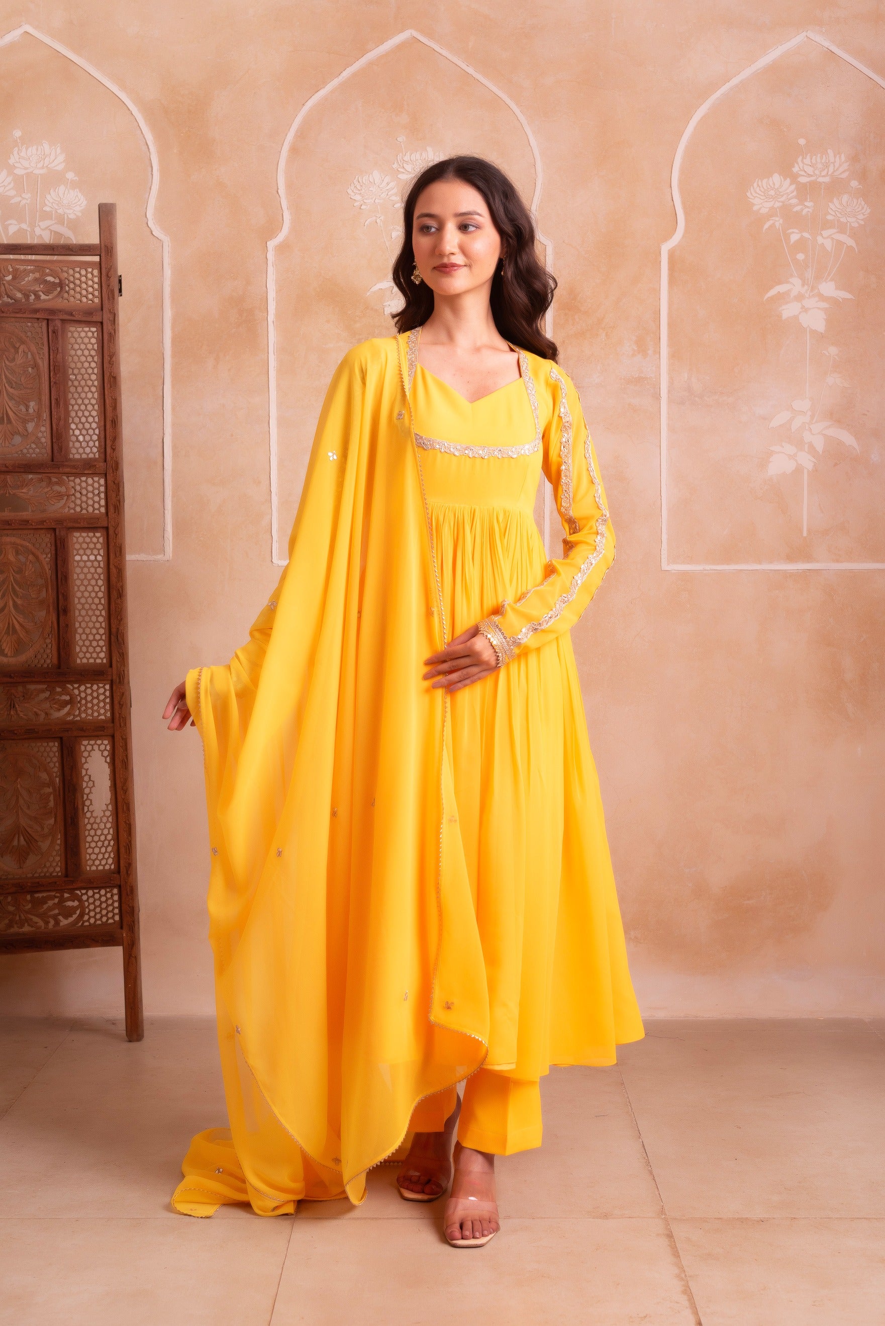 Yellow Georgette Gotapatti Anarkali Suit Set