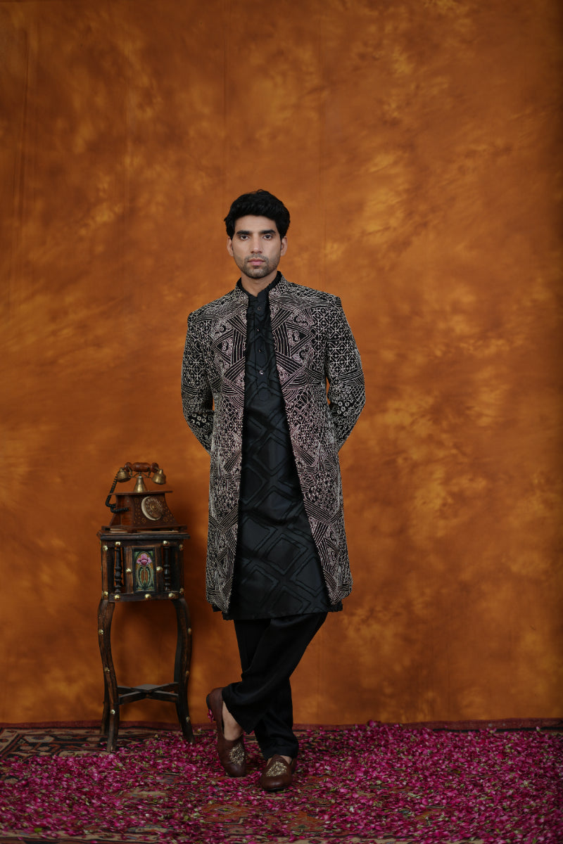 Black Japanese Suiting Indo western Set