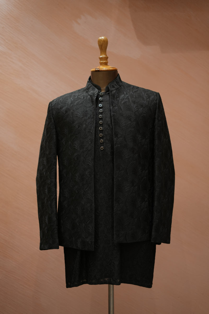 Open Black Indo Western Set