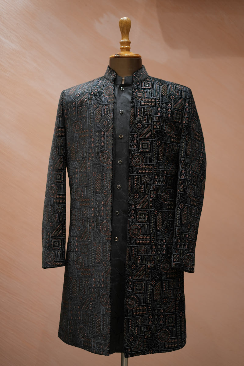 Dark Black Indo Western Set