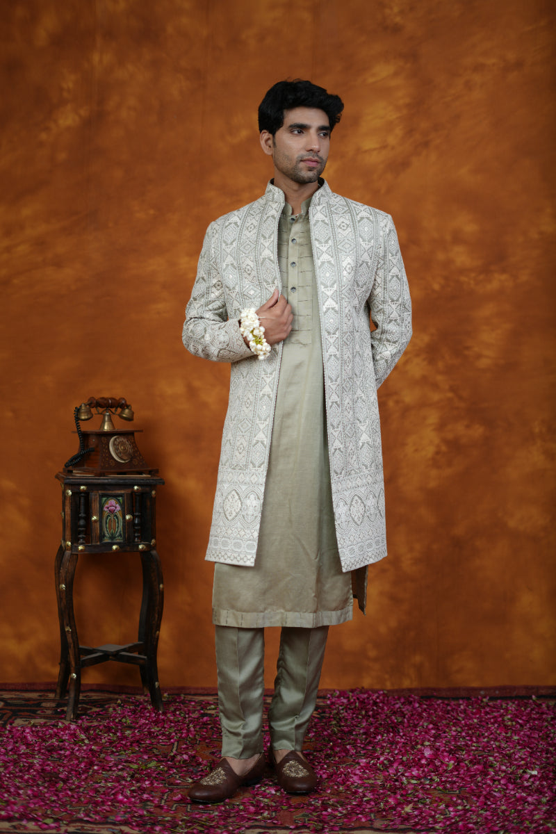 Ivory Green Indo Western Set