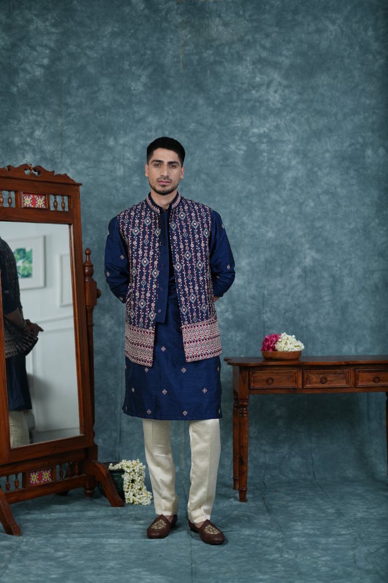 Dark Indigo Bandi Kurta Set