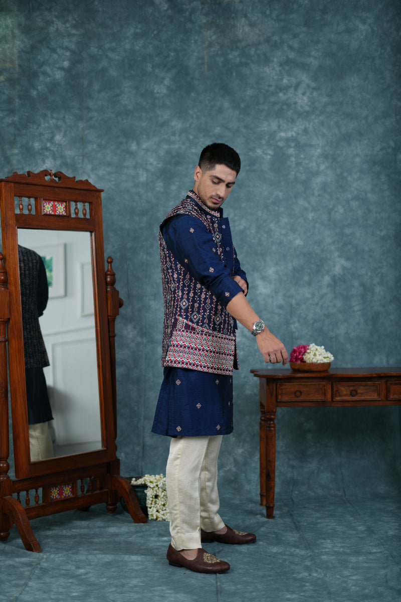 Dark Indigo Bandi Kurta Set