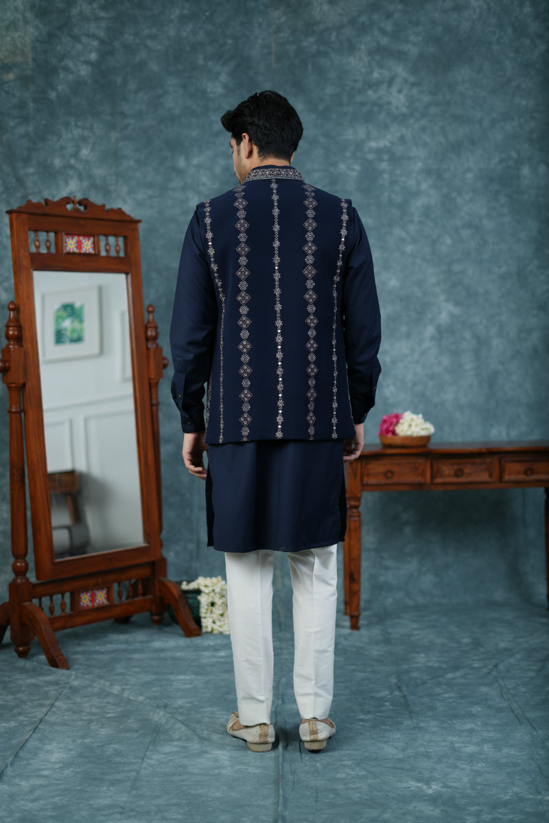 Dark Blue Bandi Kurta Set