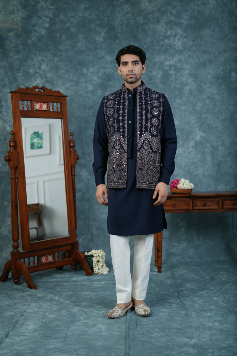 Dark Blue Bandi Kurta Set