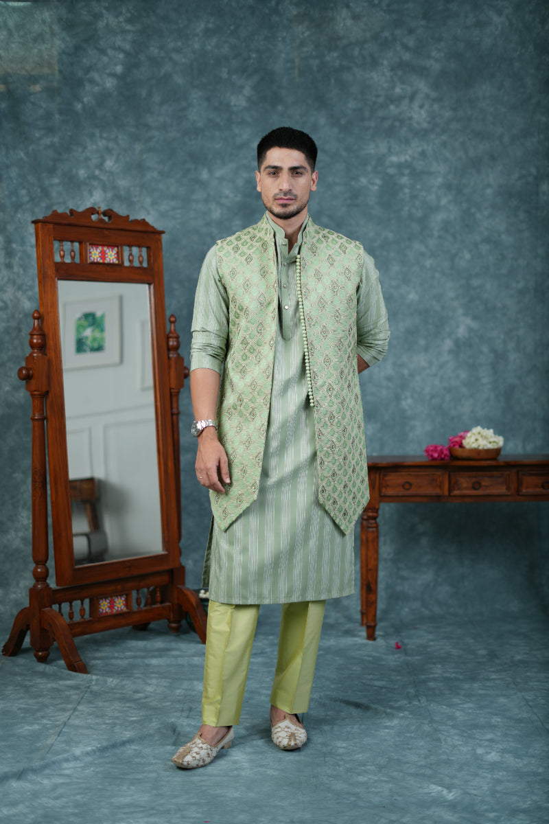 Pista Green Bandi Kurta Set