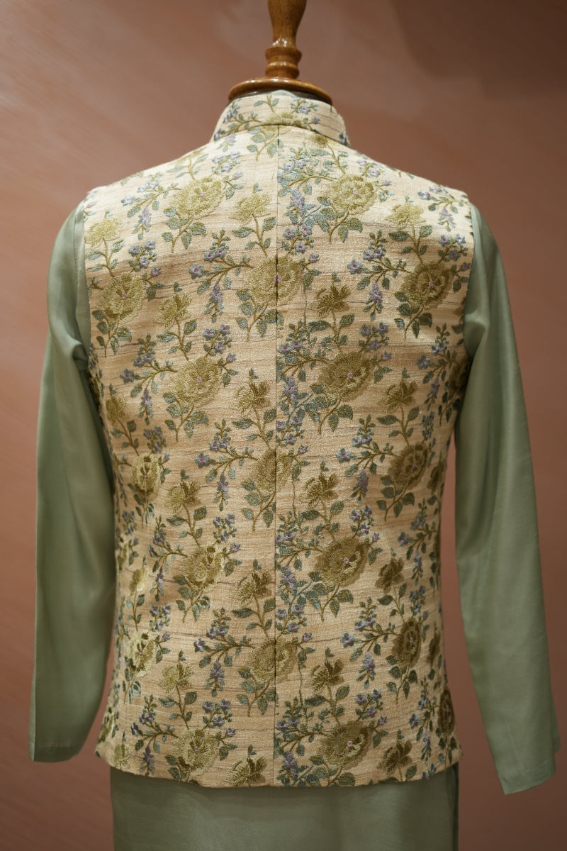 Beige Green Bandi Kurta set