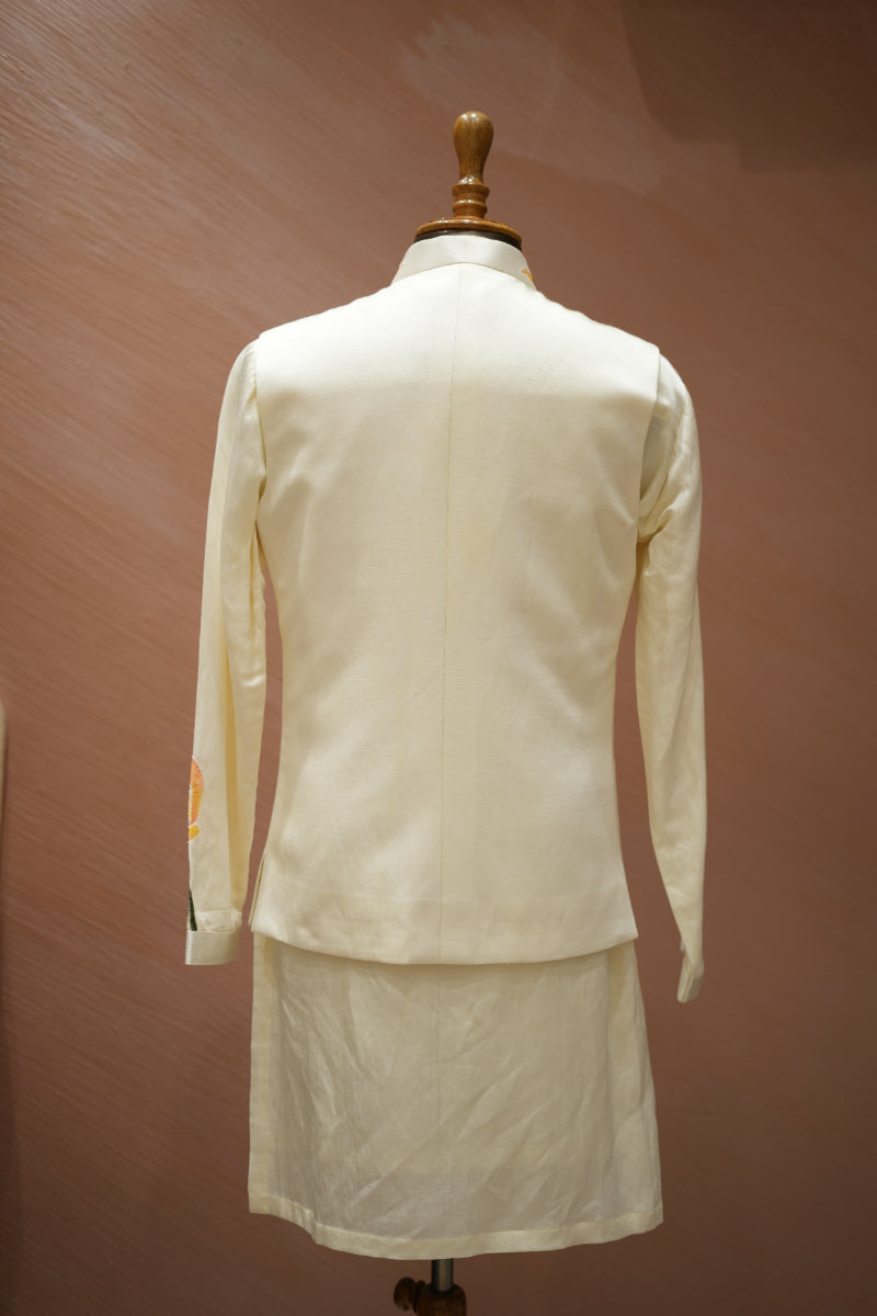 Beige Yellow Bandi Kurta Set