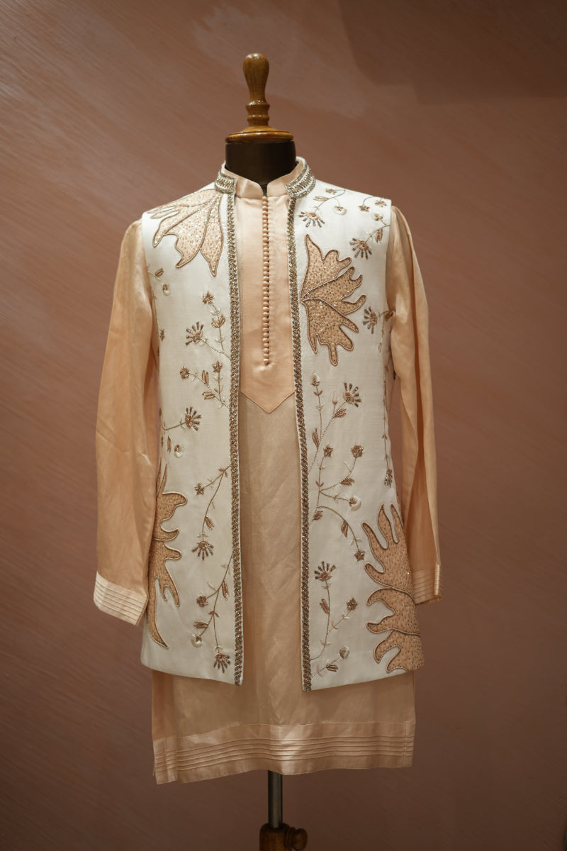 Beige Orange Bandi Kurta Set