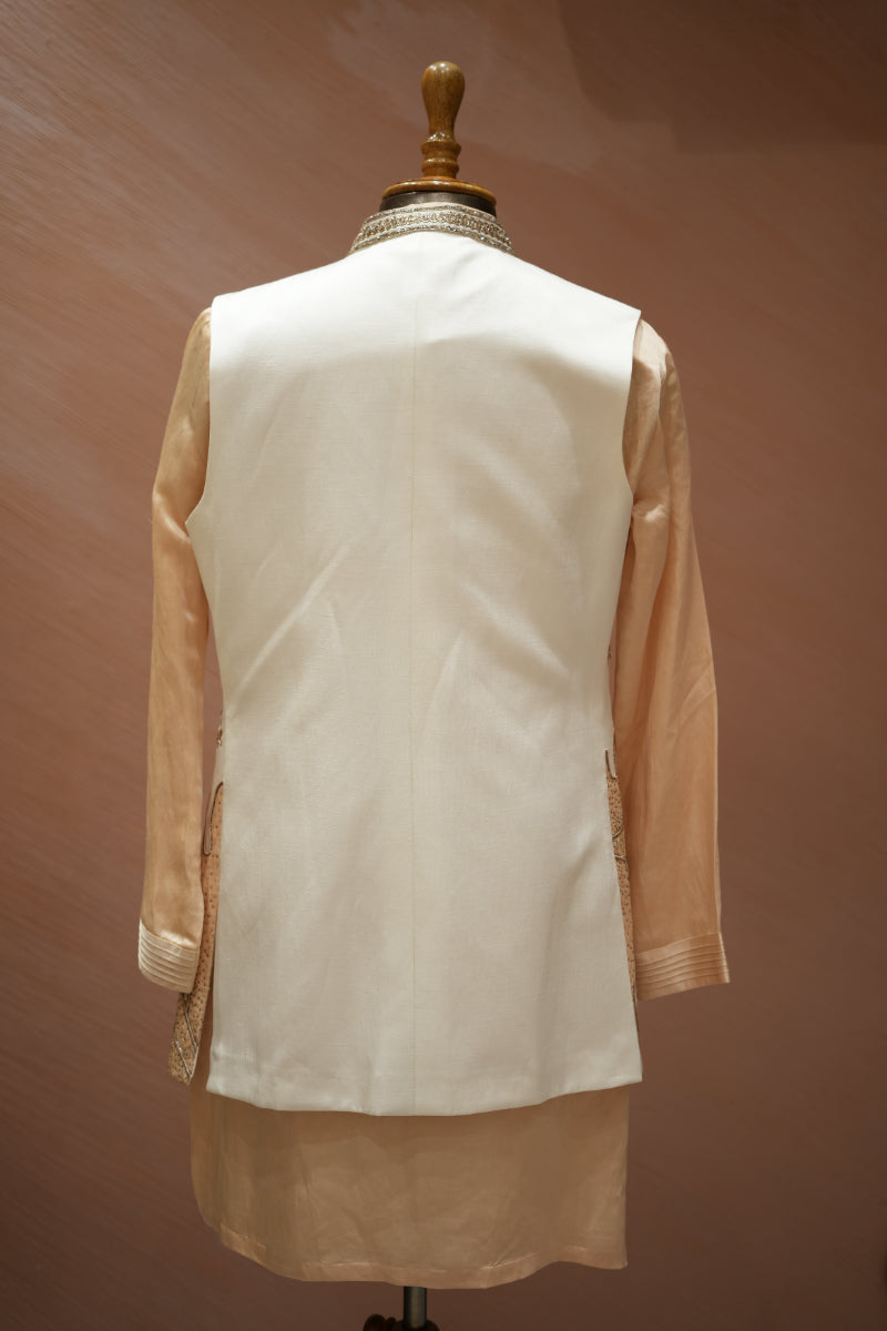 Beige Orange Bandi Kurta Set