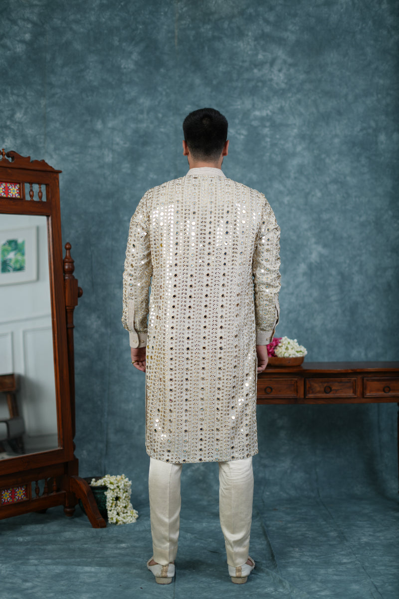Ivory Grey Raw Silk Kurta Set