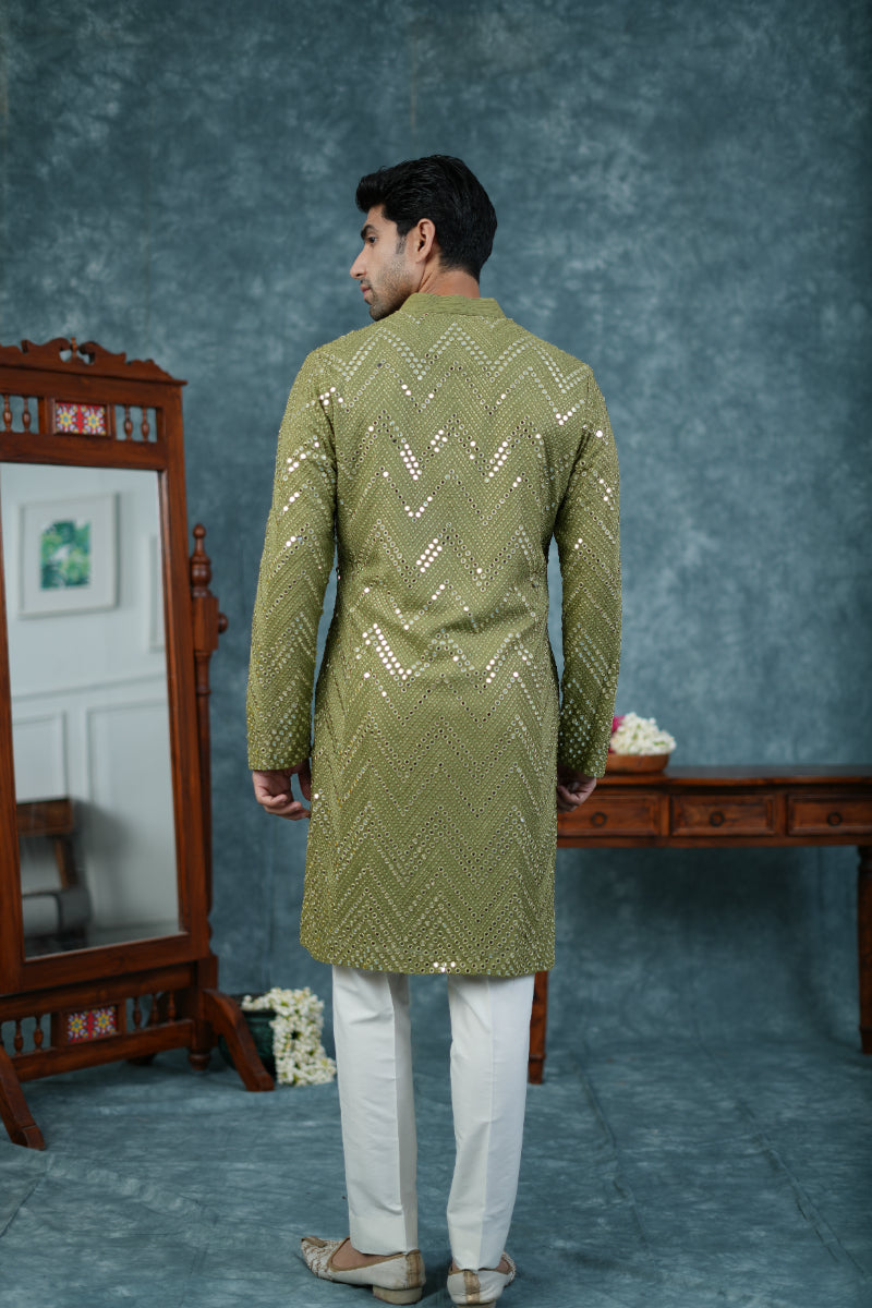 Fern Green Silk Kurta Set
