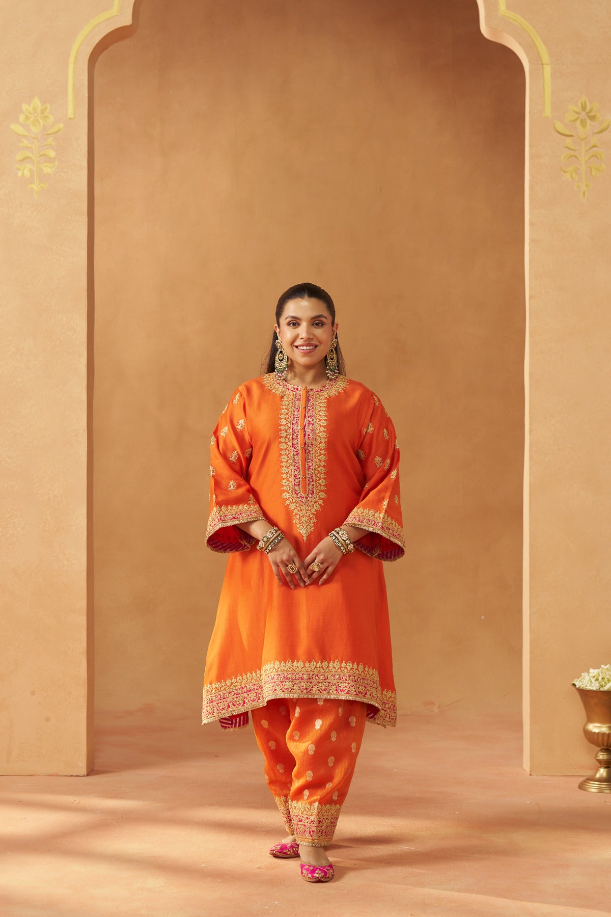 Zeenal Burnt Orange A-Line Kaaftan with Salwar with Dupatta
