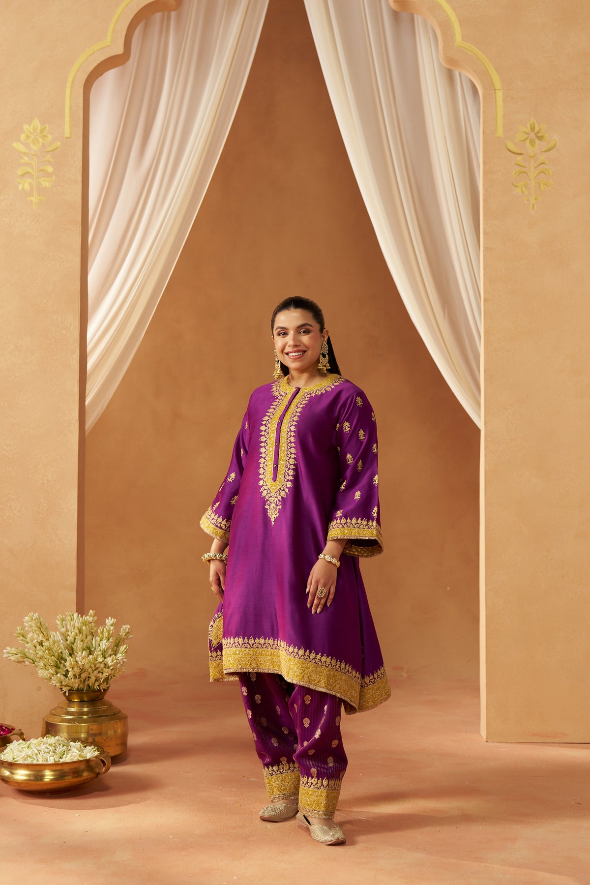 Zeenal Deep Purple A-Line Kaaftan with Salwar with Dupatta