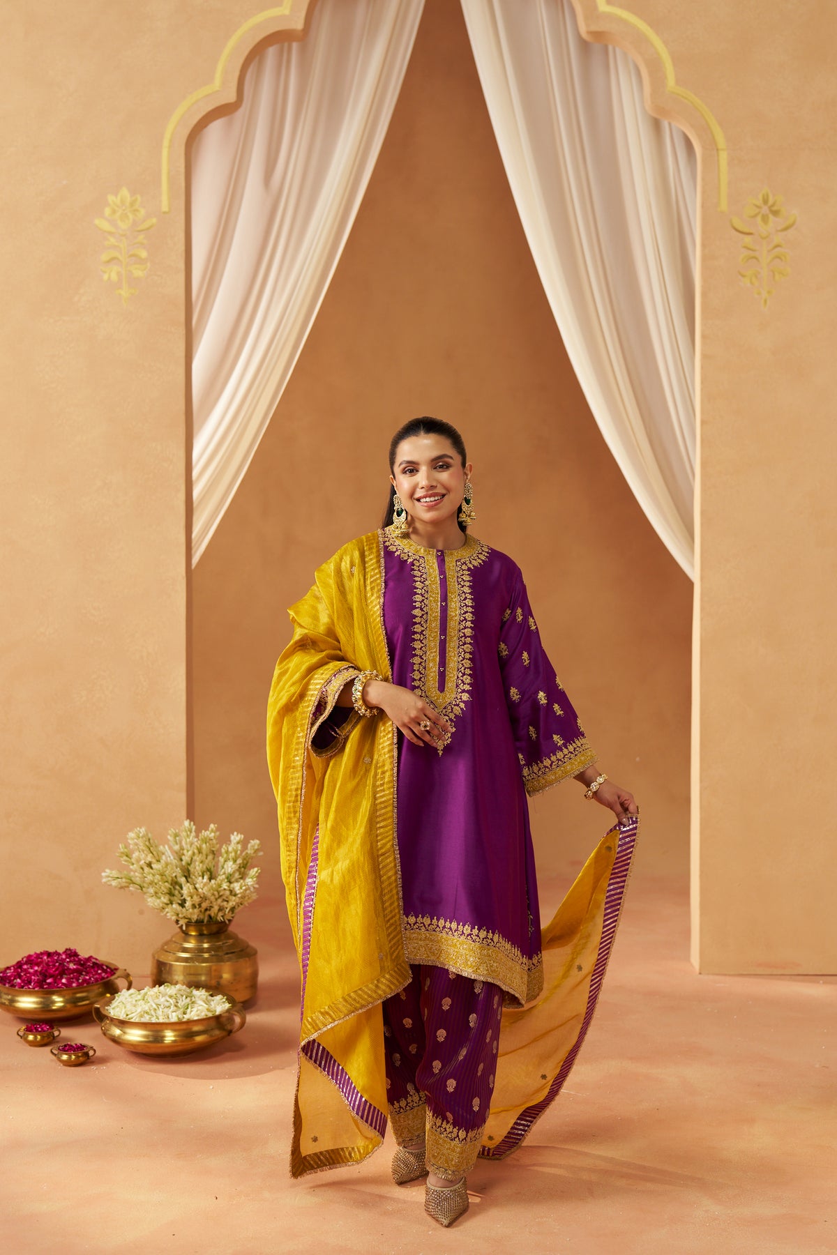 Zeenal Deep Purple A-Line Kaaftan with Salwar with Dupatta