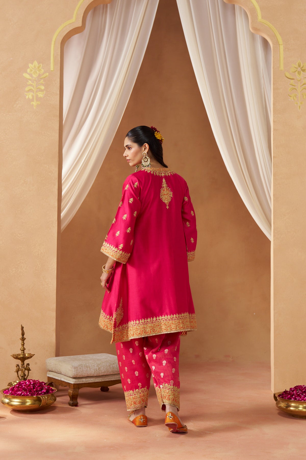 Zeenal Hotpink A-Line Kaaftan with Salwar with Dupatta