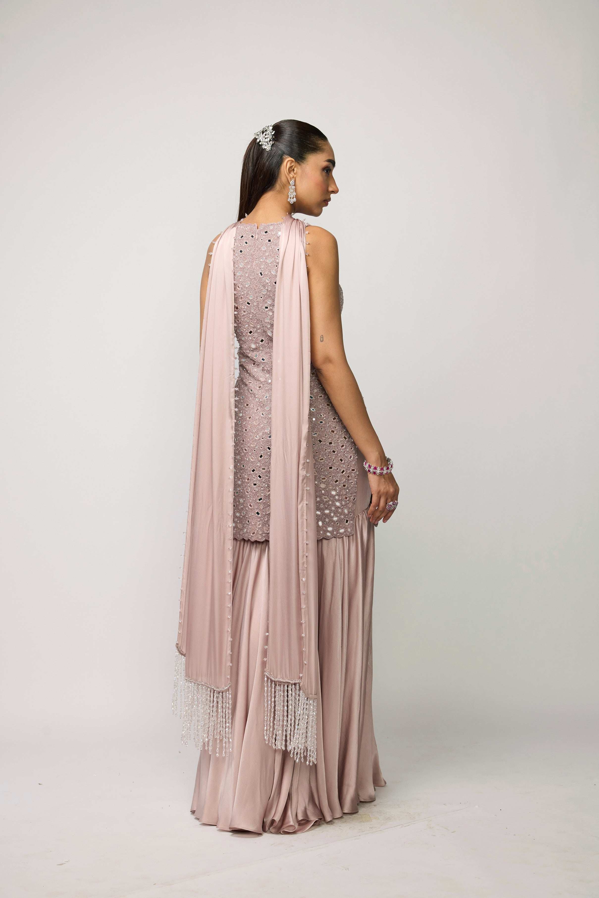 Ash Pink Satin Sharara Set