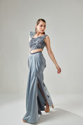 Load image into Gallery viewer, Ash Grey Drape Saree Gown With Embellished 3-D Palla
