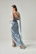 Load image into Gallery viewer, Ash Grey Drape Saree Gown With Embellished 3-D Palla
